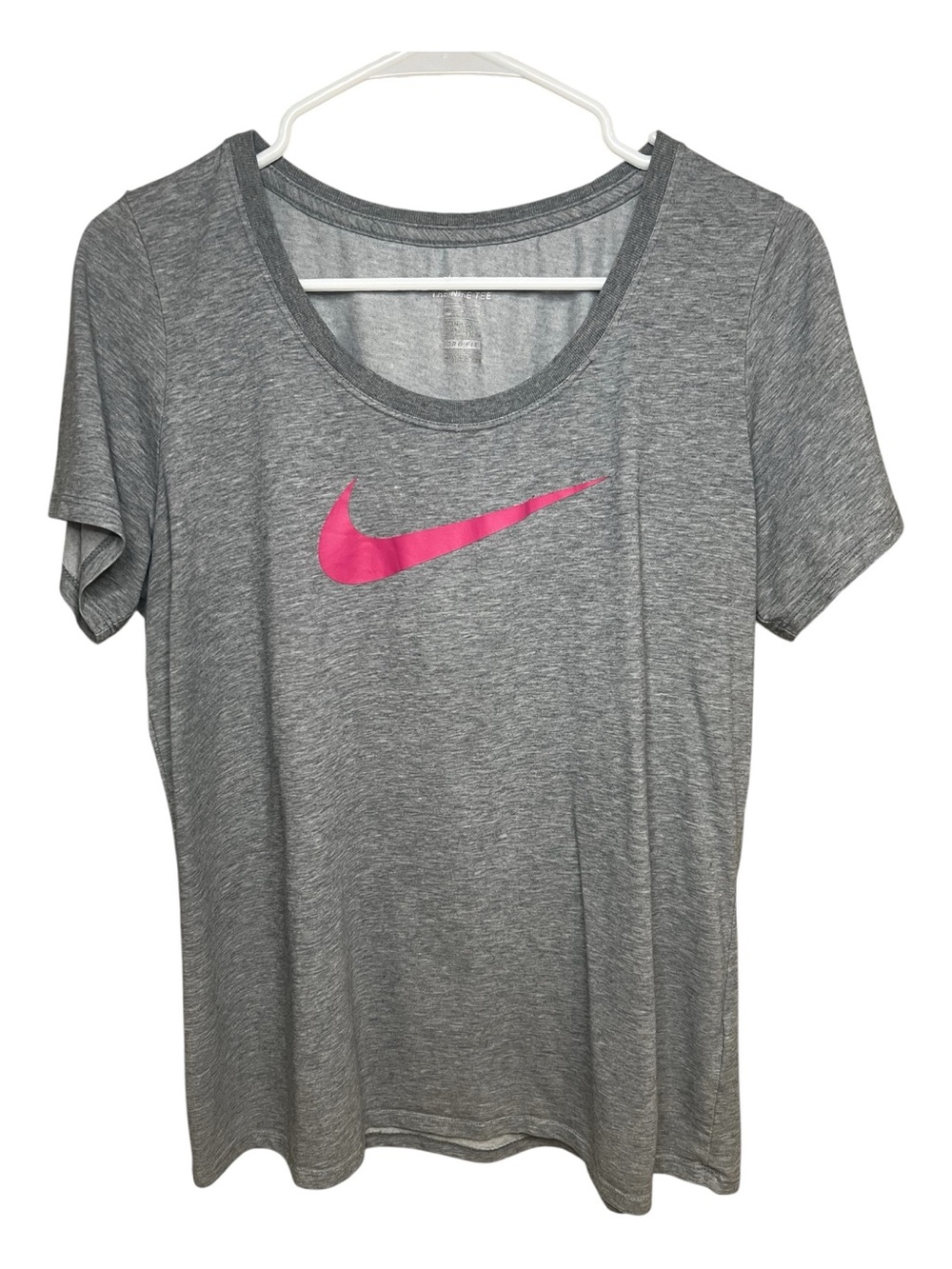 Nike Gray Short Sleeve Tee with Pink Swoosh The NIKE Tee size L